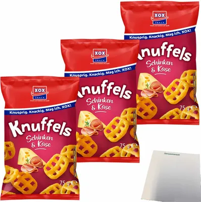Produktbild von XOX Knuffels Schinken&Käse Snack 3er Pack (3x75g Packung) + usy Block