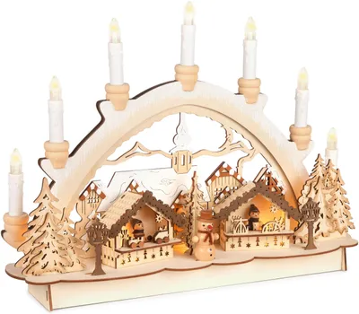 Immagine prodotto di BRUBAKER Arco di candele 3D - arco di candele con candele LED - mercatino di Natale - luci natalizie in legno - 31 x 41 x 11 cm Decorazione natalizia dipinta a mano