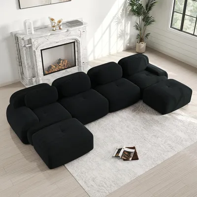 Produktbild von Modulares U-Sofa, rahmenlos, atmungsaktiver Cordstoff, 32D hochelastische Polsterung, extra breite Armlehnen, haustierfreundlich, ergonomisch