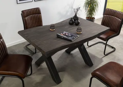 Produktbild von MASSIVMOEBEL24 Baumtisch Mango 140x90x77 grau lackiert / X-Beine anthrazit matt FREEFORM 5