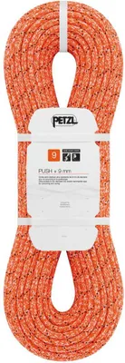 zusammengelegt und mit weißem Etikett mit Petzl-Logo und Produktinformationen