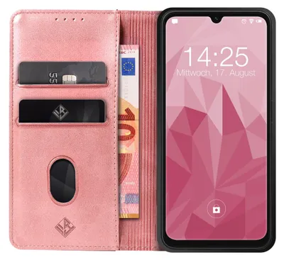 Produktbild von Handyhülle für Xiaomi Redmi 14C Kunstleder Flip Cover Hülle Klapphülle Case Kartenfach Farbe: Rosa
