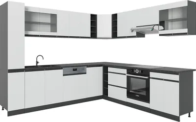 Produktbild von Vicco Eckküche R-Line, 257 x 60 cm J-Shape, ohne Arbeitsplatte, Weiß/Anthrazit