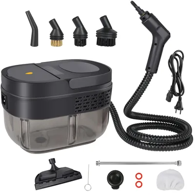 Image de Nettoyeur à vapeur portatif - Puissance de 2600W - Vapeur réglable en 3 niveaux - Pour sols, tapis, voitures, cuisines - Nettoyage de surfaces multiples - Noir