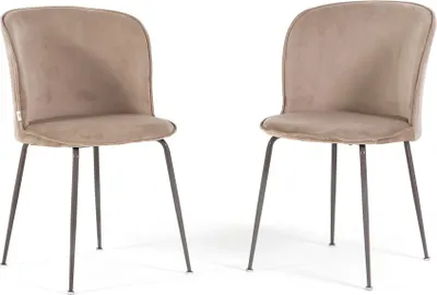 Produktbild von Set 2 Esszimmerstühle aus Samt mit Metallbeinen, elegantes und modernes Design für Küche, Esszimmer, Büro, Bar und Restaurant  - LEILA - Beige