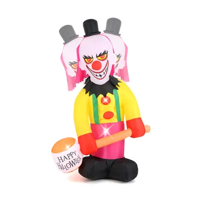 Imagen del producto de COSTWAY, decoración de Halloween para exteriores, 180 cm. Payaso inflable con luces LED, decoración de Halloween con cabeza que se mueve, espeluznante decoración para jardín, césped, fiesta, autoinflable