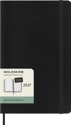 Produktbild von Moleskine 12 Monate Wochen Notizkalender Deutsch 2027, Large/A5, 1 Wo = 1 Seite, rechts linierte Seite, Weicher Einband, Schwarz