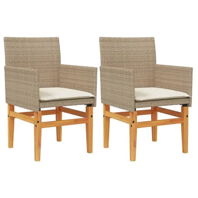 Produktbild von vidaXL Gartenstühle mit Kissen 2 Stk. Beige Poly Rattan Massivholz