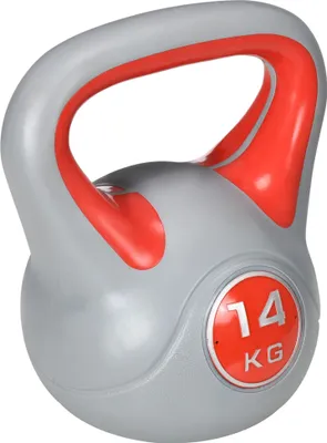 Produktbild von SPORTNOW Kettlebell, 14 kg, Kettlebell, PolyurethanBeschichtung und Sandfüllung, breiter Griff für Bodybuilding-Training im Heim-Fitnessstudio, 26 x 18 x 32 cm, Rot und Grau