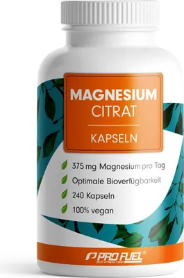 Produktbild von ProFuel Magnesium Citrat I 240 Kapseln | hochdosiert | 375 mg Magnesium pro Tag | Vorrat für 80 Tage | vegan