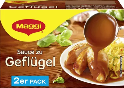 A box of Maggi Sauce zu Geflügel with a serving suggestion shown.