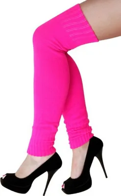 Produktbild von Neon Pink Schweißbänder Set Stirnband Beinstulpen Handschuhe 80er 90er Jahre (Lange Stulpen Pink)