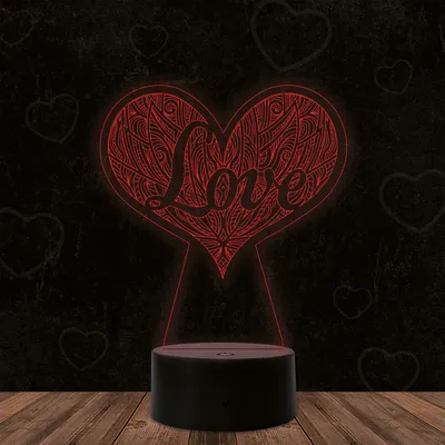Produktbild von INDIGOS UG - 3D LED Nachttischlampe - Herz Love - Touch-Nachtlicht - Illusion, Geschenk - Weihnachten Geburtstag Junge - Mädchen Nachtlicht