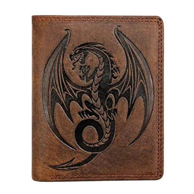 Produktbild von Herren Vollleder Geldbörse - Rfid Büffelleder Portemonnaie – Drachen Motiv Braun
