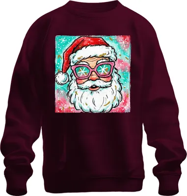 Produktbild von Weihnachtsmann Sonnenbrille Rosa Schneeflocken lustig Retro Uni Sweatshirt Pullover, Burgundy, XL