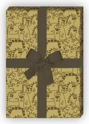 Produktbild von Monster cooles Geschenkpapier mit Doodle Dino Monstern, Designpapier, braun - G11902, 32 x 48cm