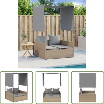 Immagine prodotto di The Living Store Lettino doppio con tetto e tende Beige in poly rattan
