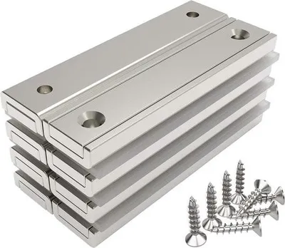 Zdjęcie produktu dla Magnesy prostokątne - duża nośność - 8 sztuk - 60 x 13,5 x 5 mm
