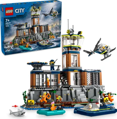 Zdjęcie produktu dla LEGO City Policja z Więziennej Wyspy, Zabawki Policyjne do Budowania dla 7-latka, Chłopca i Dziewczynki, Pojazdy Ratunkowe, Helikopter, Łódka i 7 Minifigurek, Prezent Urodzinowy dla Dzieci, 60419