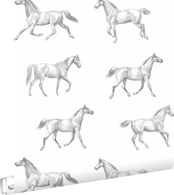Zdjęcie produktu dla ESTAhome Tapeta rysowane konie czarno-białym 53 cm x 10.05 m
