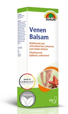 Produktbild von SUNLIFE Venen Balsam 1 x 100g - kühlender Balsam für Füße/Beine & Venen - Venen Gel mit rotem Weinlaub & Rosskastanienextrakt - hochwertiger Venenbals