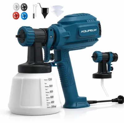 Image de Système de pulvérisation électrique - Pistolet de peinture HVLP de 700 W avec un réservoir de 1200 ml, 4 buses et 3 modes de pulvérisation