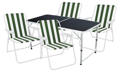 Image de set de 5 meubles de camping en aluminium noir 120x60x58/70cm vert et blanc