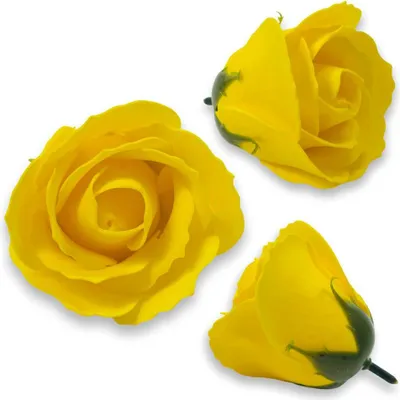 Produktbild von Seifenblumen Rose Gelb, 7 cm Höhe, verwelken nie, Halbfertigprodukt mit Kunststoffspieß