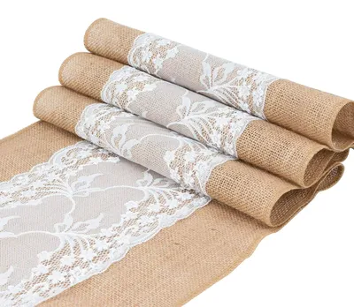Produktbild von Jute Tischläufer mit Spitze für festliche Dekoration