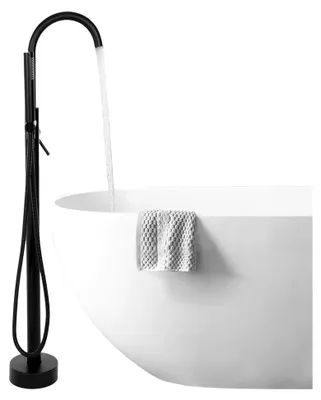 Produktbild von Freistehende Badewannenarmatur aus Messing mit 360° drehbarer Handbrause, Bodenmontage, Schwarz