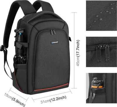 Immagine prodotto di Zaino per fotocamera PULUZ PU5015B, borsa impermeabile, grande capienza, tasca con scomparto per laptop, supporto per treppiede, protezione antipioggia per donne, uomini, fotografi