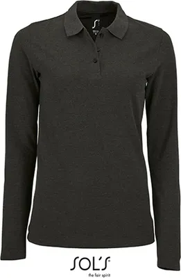 Produktbild von SOLs 02083 | Damen Long-Sleeve Piqué Polo Shirt Perfect - Farbe: Charcoal Melange - Größe: XL