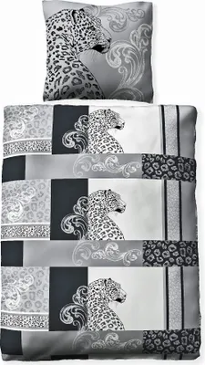 Produktbild von JACK Biber Bettwäsche 2 tlg. 135x200cm Leopard Leomuster Schwarz Weiß Baumwolle Weich Kuschelig