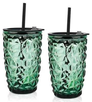 Immagine prodotto di Solidchoice - Set di 2 bicchieri da bevanda in vetro con coperchio e cannuccia - 400 ml