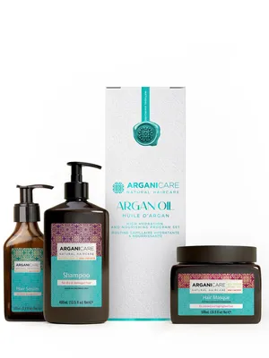 Image de ARGANICARE : coffret de soins capillaires restructurants à l'huile d'argan et au beurre de karité, 3 produits