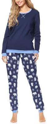 Image de Merry Style Femme Pyjama deux pièces manches longues Pantalon long avec motif MS10-168 (Bleu foncé Ours-2, S)