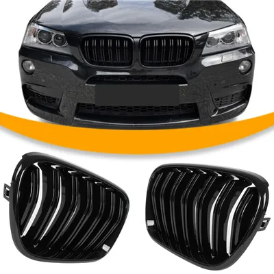 Obrázok produktu pre BMW X3 F25 11-14 Sada mriežok svetlometov ľavý + pravý ČIERNA LESKLÁ DVOJITÁ TYČ