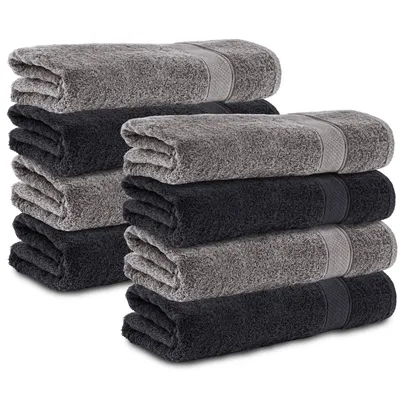 Produktbild von Komfortec 8er Duschtücher 70x140 cm Set aus 100% Baumwolle, 470g/m², Frottee, Weich, Anthrazit Grau/Schwarz