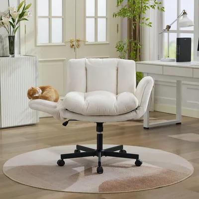 Produktbild von Drehstuhl Höhenverstellbar mit klappbaren Armlehnen 57.5 x 60 x 92.5 cm Chenille Creme Beige