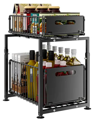 Produktbild von Unterschrank Organizer für Küchenschrank mit 2 Etagen, Küchenregal aus Metall für Badezimmer (Schwarz)