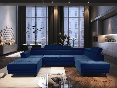 Produktbild von FURMEB24 ECKSOFA CAPRI U-form mit schlaffunktion rechts 320 x 183 cm MARINE