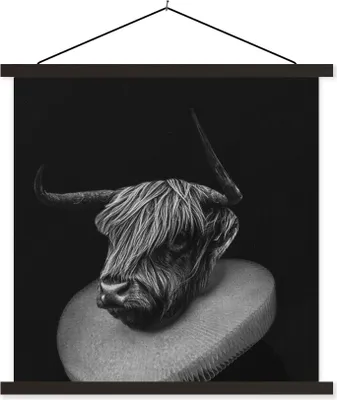 Produktbild von MuchoWow® Textilposter Gemälde - Schottisches Hochlandrind - Schwarz - Weiß 40x40 cm mit schwarzem Rahmen - Fotos