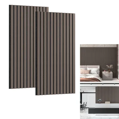 Obrázek produktu pro LARS360 Sada akustických panelů (2 kusy) 60×120 cm - stěnové panely, pohlcovač zvuku, lamelové obložení, zvuková izolace, akustické stěnové panely - ořechově hnědý