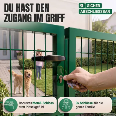 Produktbild von Gartentor Gartentür Zauntür Zauntor Gartenpforte Quadratrohr Anthrazit Grün mit Schloss V2Aox, Farbe / Türhöhe:Grün / 160 cm
