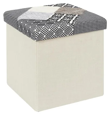 Image de Pouf pliable coffre de rangement Patchwork Gris