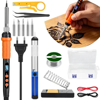 Produktbild von 90-W-Digital-Lötkolben mit LCD-Display, 6 Lötspitzen und automatischem Schlafmodus für Elektronikreparaturen