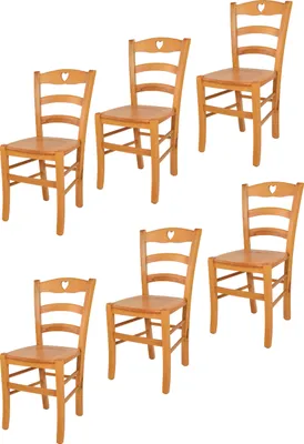 Produktbild von t m c s Tommychairs - 6er Set Stühle CUORE für Küche und Esszimmer, robuste Struktur aus Buchenholz in der Farbe Honig lackiert und Sitzfläche aus Holz