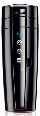 Produktbild von 12V-Heizbecher aus Edelstahl mit Touch-LCD-Display zur Temperatureinstellung, ideal für Getränke unterwegs im Auto.