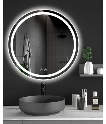 Image de Miroir de salle de bain rond avec éclairage LED, 50x50 cm, avec variateur d'intensité, 3 couleurs de lumière, anti-buée
