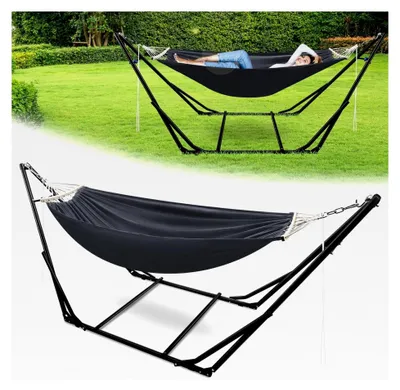 Produktbild von Faltbare Hängematte mit Gestell, Tragfähigkeit bis 150 kg, Metallgestell für Hängematten, Outdoor-Hängematten, Hängesessel mit Tragetasche für Camping, Garten, Pool und Balkon